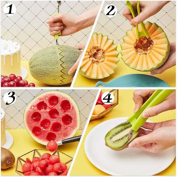 4-in-1 Fruit Ball Cutter | Stainless Steel Fruit Cutting Knife | Fruit Cutter Kitchen Gadgets | Vegetable Cutting