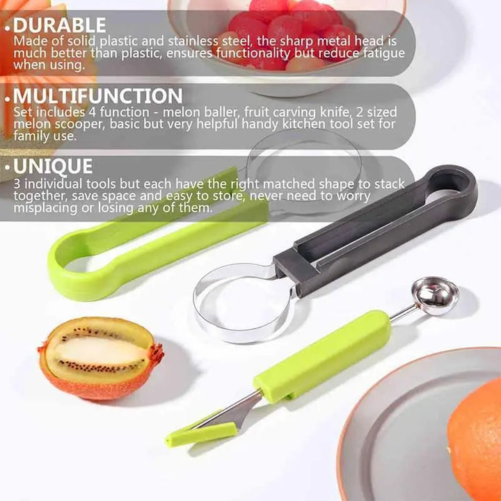 4-in-1 Fruit Ball Cutter | Stainless Steel Fruit Cutting Knife | Fruit Cutter Kitchen Gadgets | Vegetable Cutting