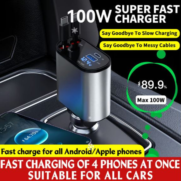 100W 4-in-1 Retractable Car Charger